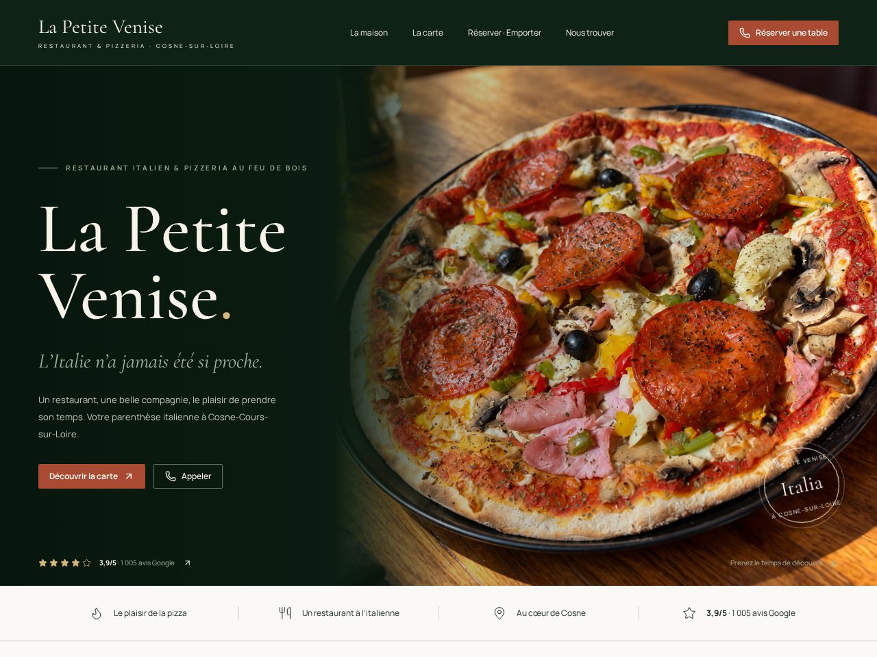 Site internet du restaurant pizzeria La Petite Venise réalisé par Agence KMLC